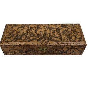 Antique Flemish Art Nouveau 12” Carved Wooden Box Folk Art